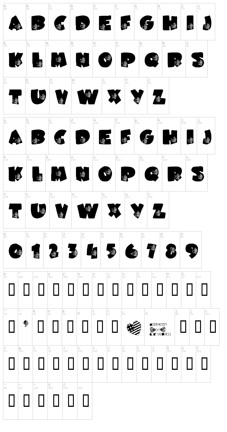 LCR America's Heart LSF font map